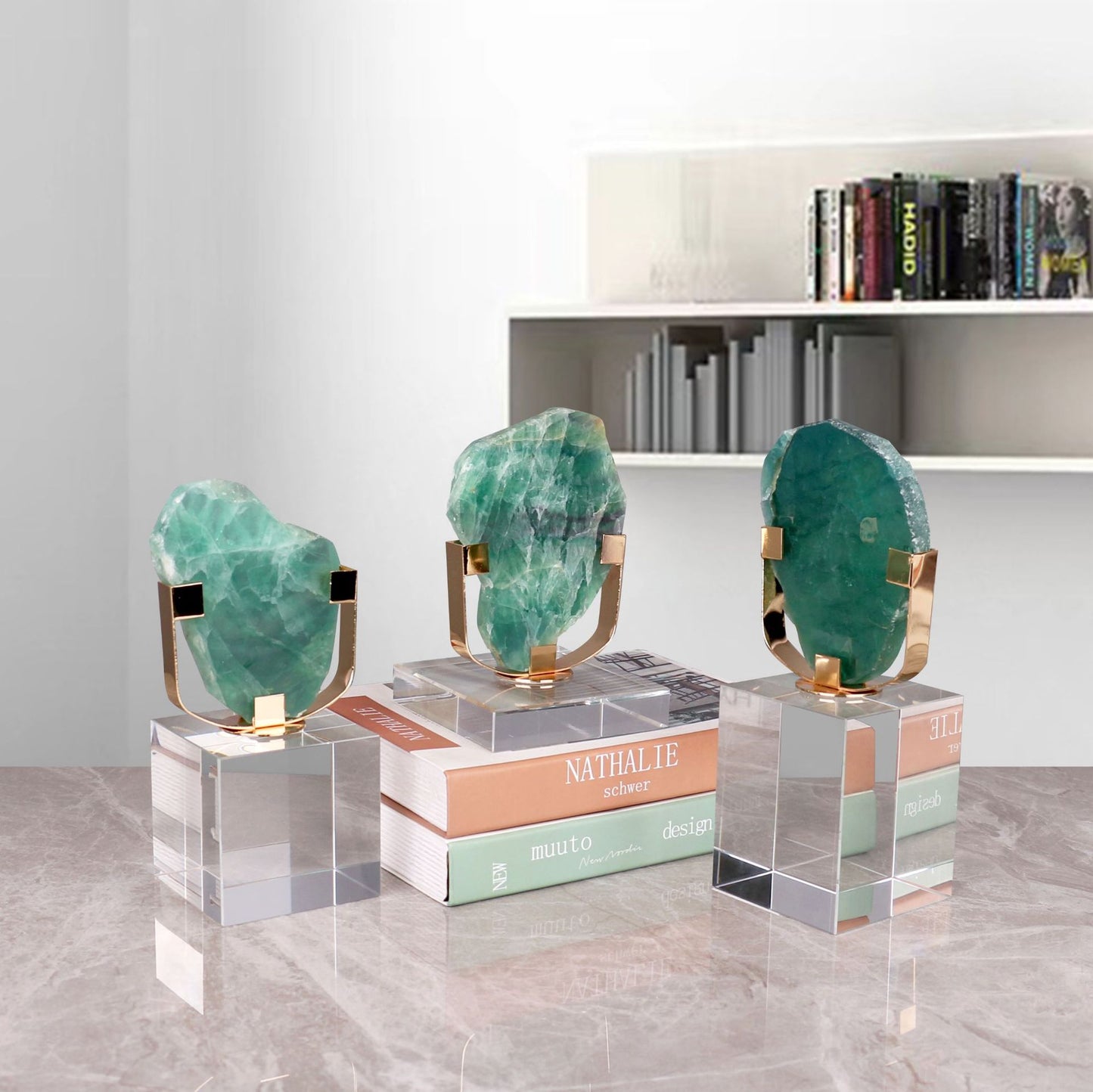 Modern Nordic Natural Crystal Stone Green Fluorite Soft Decoration Crafts Living Room Entrance Home Desktop Decoration